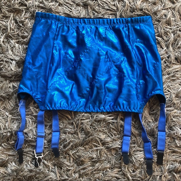 Vintage girdle metallic fabric six garter straps - Picture 2 of 6